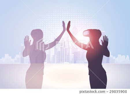 Silhouette Business Woman Wear Virtual Reality 29835908