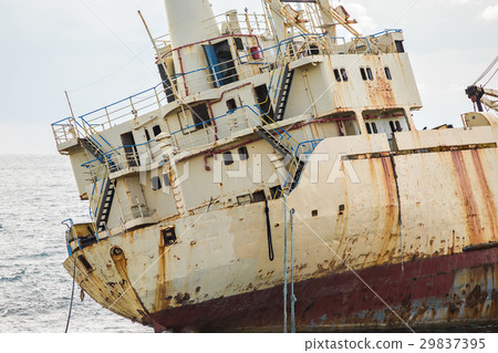 Abandoned ship on the rocks near the shore. Cyprus Abandoned ship on the rocks near the shore. Cyprus 29837395