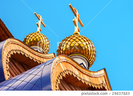 Domes with crosses on wooden orthodox church Domes with crosses on wooden orthodox church 29837883