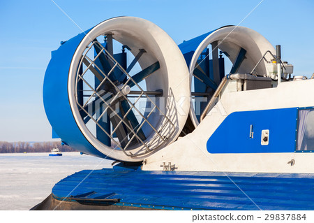 Turbo-prop engine of a naval hovercraft on the ice 29837884