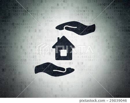 Insurance concept: House And Palm on Digital Data Insurance concept: House And Palm on Digital Data 29839046