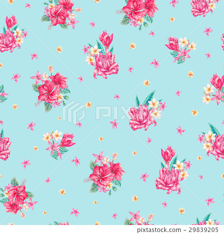 Watercolor vintage tropical floral seamless 29839205