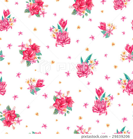 Watercolor vintage tropical floral seamless 29839206