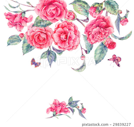 Vintage watercolor garden flowers with pink 29839227