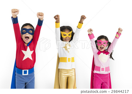 Superhero Kids Hands Up Flying Concept Superhero Kids Hands Up Flying Concept 29844217