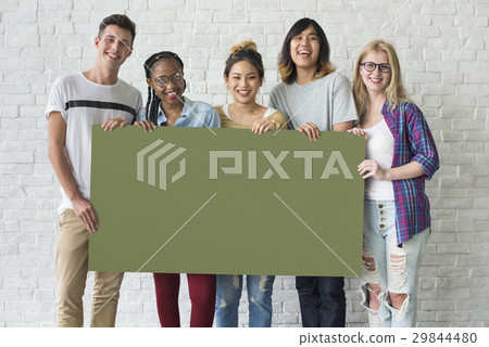 Group of Friends Holding Blank Banner 29844480