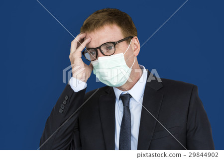 Businessman Unwell Face Mask Concept Businessman Unwell Face Mask Concept 29844902