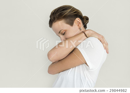 Caucasian Lady Lonely Hug Concept 29844982