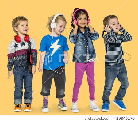 Little Children Heaphones Music Adorable Cheerful Little Children Heaphones Music Adorable Cheerful 29846176