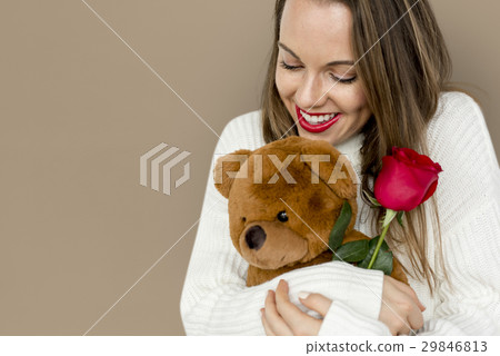Young Lady Hugging Teddy Rose Smiling Young Lady Hugging Teddy Rose Smiling 29846813