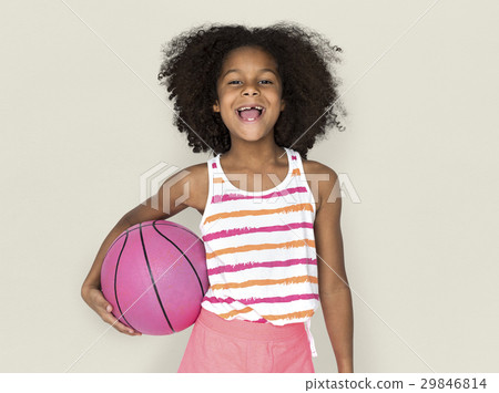 Little Girl Smiling Happiness Basketball Sport Portrait 29846814