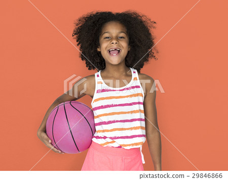 Little Girl Smiling Happiness Basketball Sport Portrait Little Girl Smiling Happiness Basketball Sport Portrait 29846866