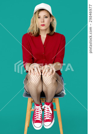 Woman Casual Sitting Studio Portrait 29846977