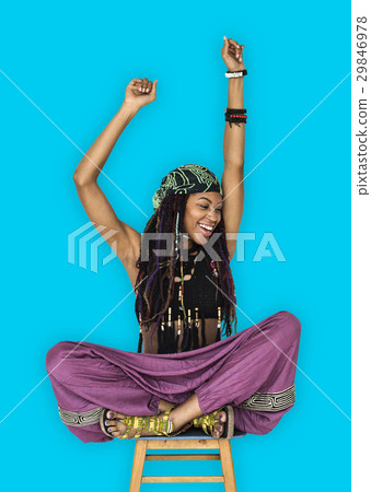 African Woman Smiling Happiness Arms Raised Ecstatic 29846978