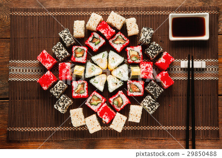 Colorful set of sushi, food art. Japanese cuisine. 29850488