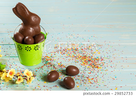 Easter composition with chocolate bunny and eggs,  29852733