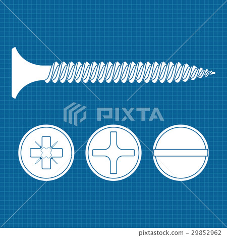 Wood screw. White outline icon. Phillips, frearson Wood screw. White outline icon. Phillips, frearson 29852962