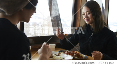 Ski area lunch couple Ski area lunch couple 29854408