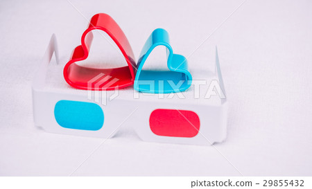 3d glasses with red and blue hearts represent love 29855432