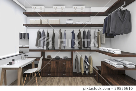3D rendering walk-in closet with make up table 29856610