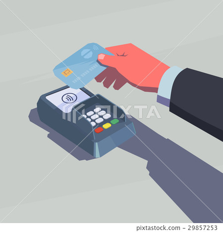 Male hand holding credit card. NFC technology. 29857253