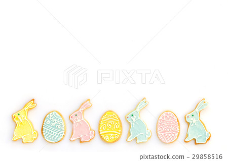 Background with homemade colorful Easter cookies 29858516