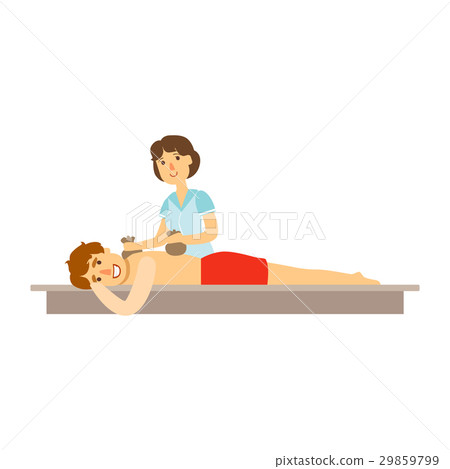 Young man receiving massage with two bags for a Young man receiving massage with two bags for a 29859799