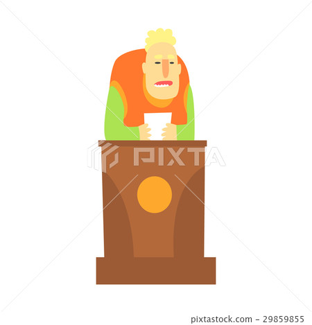 A man standing behind the tribune and holding a 29859855