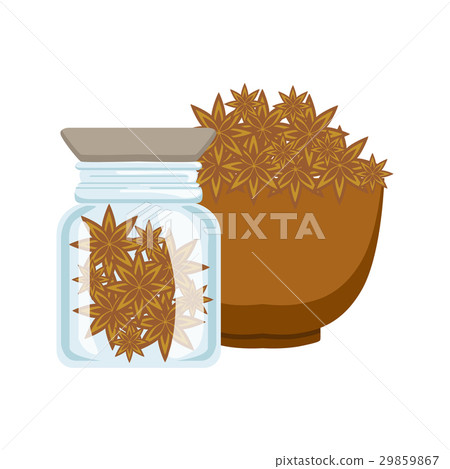 Stars of anise in a brown bowl and glass jar 29859867