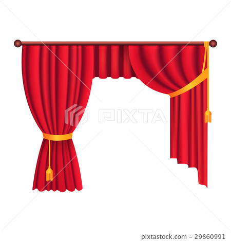 Classic Heavy Red Drapes with Gold Tie Back Vector 29860991