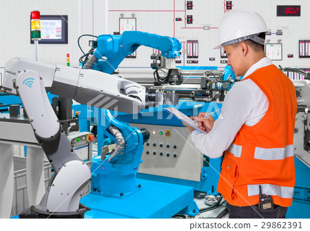 Engineer checking repair daily automated robotic Engineer checking repair daily automated robotic 29862391