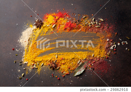 Various spices on stone table Various spices on stone table 29862918