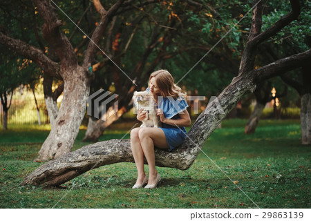 young beautiful girl with pekingese young beautiful girl with pekingese 29863139