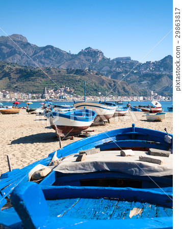 boats on urban beach in Giardini Naxos town boats on urban beach in Giardini Naxos town 29863817