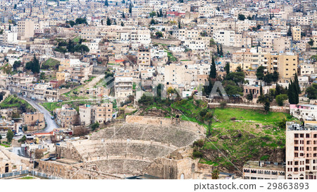 above view of ancient Roman Theater in Amman city above view of ancient Roman Theater in Amman city 29863893