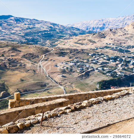 above view of suburbs of Al-Karak town in winter above view of suburbs of Al-Karak town in winter 29864072