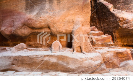 sculpture carved in wall of Siq passage to Petra sculpture carved in wall of Siq passage to Petra 29864074