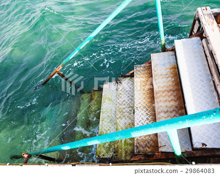 steps to water on Coral beach of Red Sea in Aqaba steps to water on Coral beach of Red Sea in Aqaba 29864083