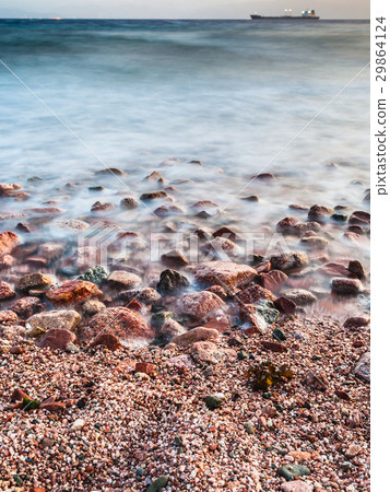 beach of Gulf of Aqaba on Red Sea in evening 29864124