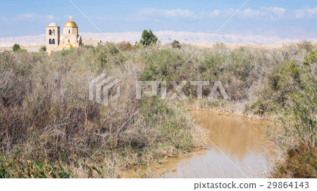 Jordan River and Greek Orthodox Church in winter Jordan River and Greek Orthodox Church in winter 29864143