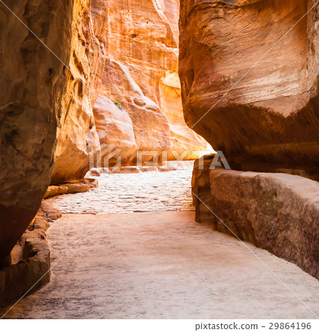 Al Siq passage in gorge to ancient Petra city Al Siq passage in gorge to ancient Petra city 29864196