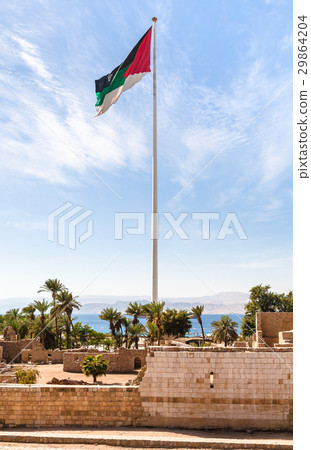 Flag of the Arab Revolt over Aqaba Castle 29864204