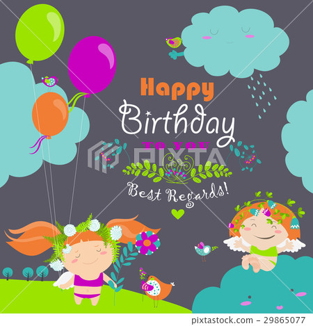 Happy birthday card with cute angels 29865077