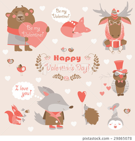 Valentine set of fun animals with hearts and 29865078