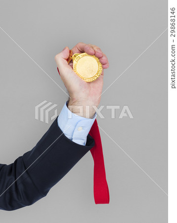 Business Man Holding Trophy 29868146