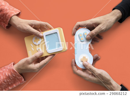 Two Person Playing Game Console Two Person Playing Game Console 29868212