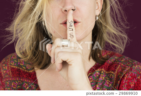 Woman Quiet Shut Up Secret Shh Portrait Concept 29869910
