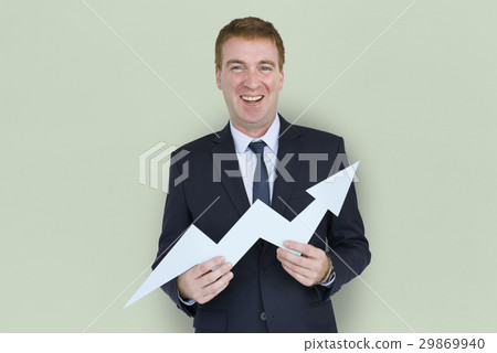 Caucasian Business Man Holding Growth Graph 29869940