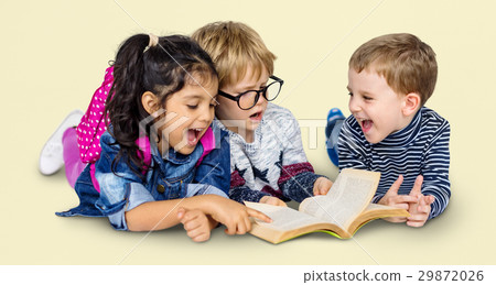 Little Children Reading Book Cheerful Little Children Reading Book Cheerful 29872026