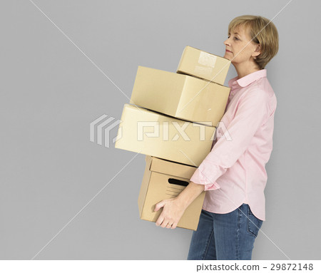 Senior Adult Woman Carrying Box Parcel Package Senior Adult Woman Carrying Box Parcel Package 29872148